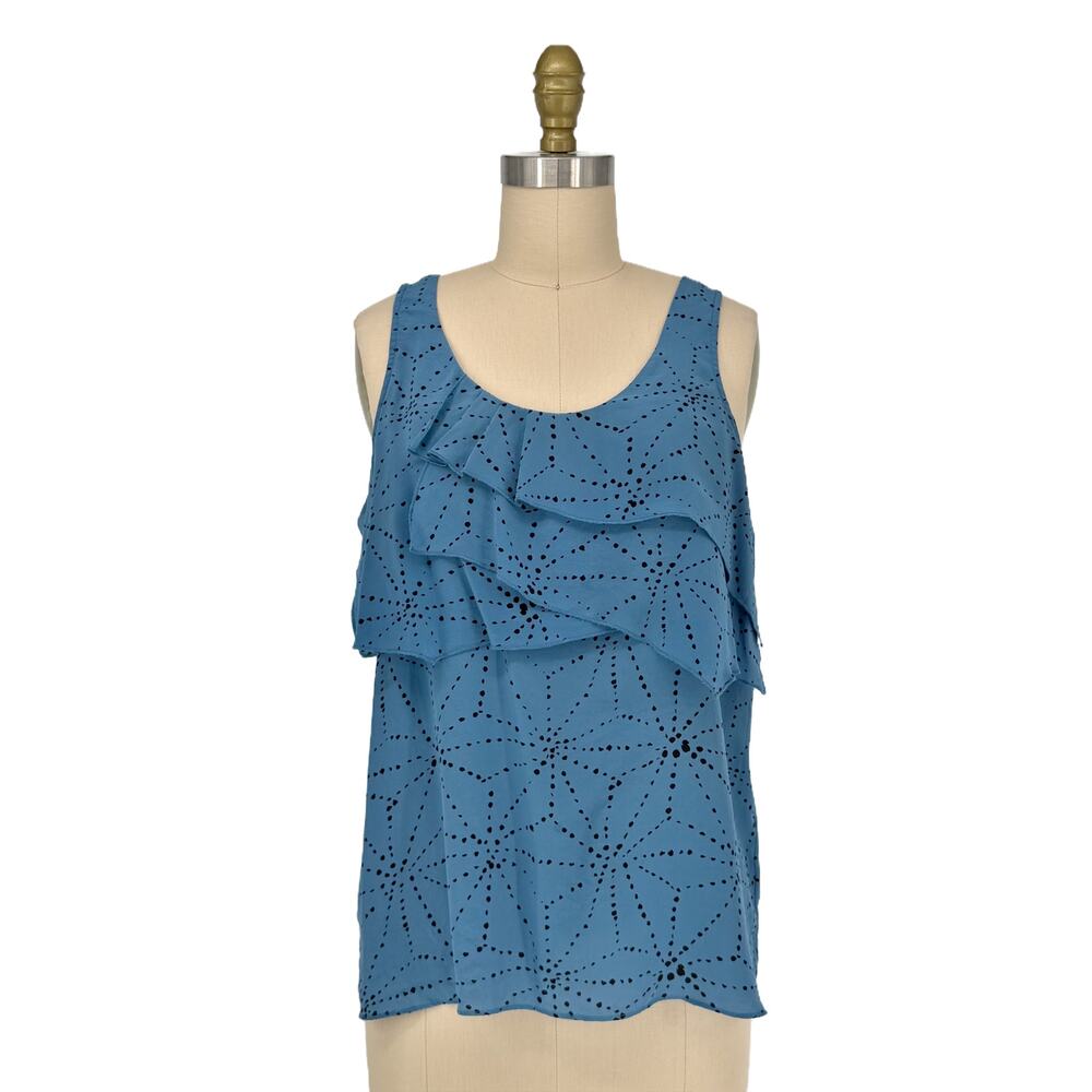 Madewell Eliot Silk Tiered Ruffle Tank Top Small Black Dot Sleeveless Blouse